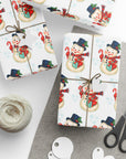 Retro Snowman Christmas Wrapping Paper with Top Hat, Candy Cane