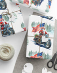 Patriotic Biker Santa Christmas Wrapping Paper with American Flag