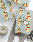 Retro Snowman with Bluebirds Christmas Wrapping Paper