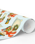 Retro Snowman Christmas Wrapping Paper, Cute Gold Top Hat Snowman with Bluebirds & Gifts