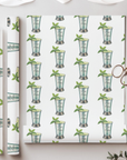 wrapping paper with a mint julep pattern on a white background