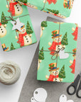 Retro Snowman with Christmas Tree Wrapping Paper