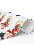 Retro Snowman Christmas Wrapping Paper with Top Hat, Candy Cane