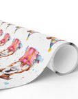 Roll of wrapping paper with bulldog puppy and birthday gift design on a white background