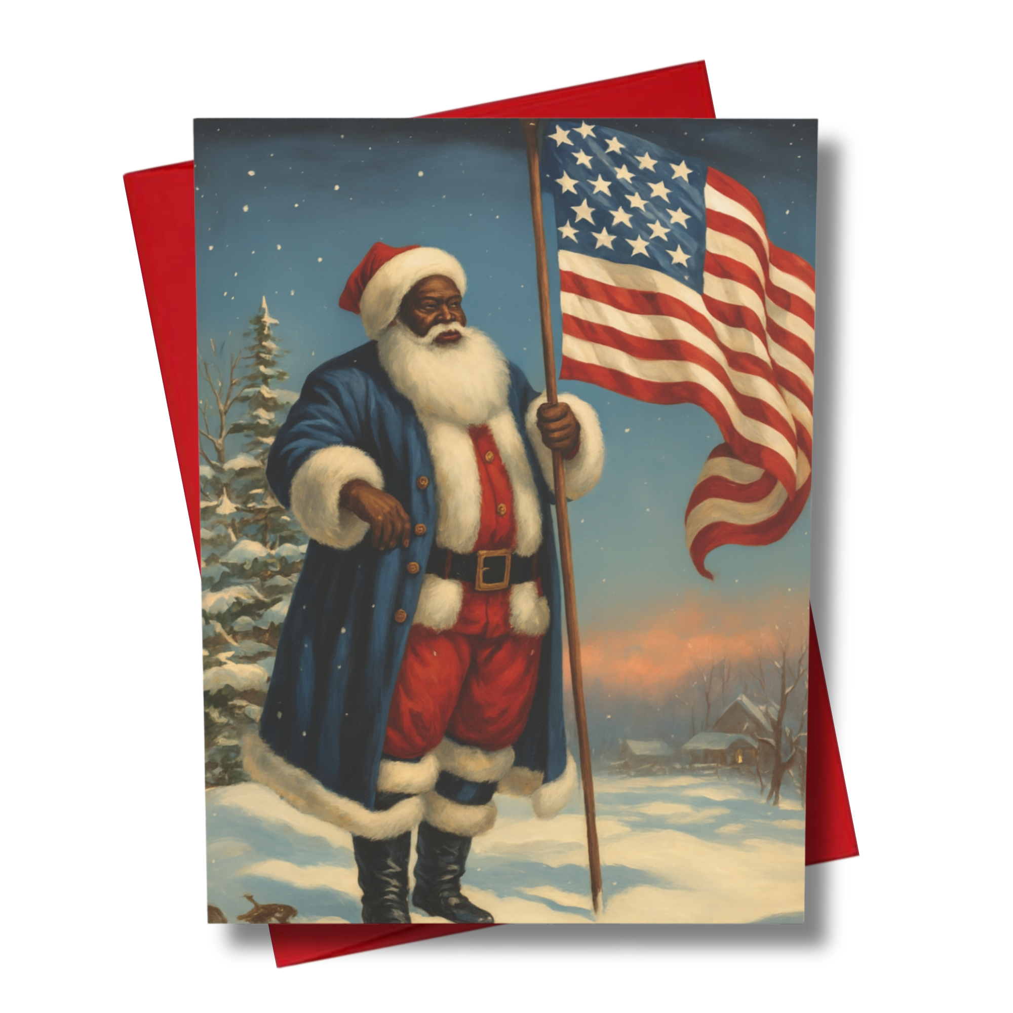 Black Santa with American Flag Christmas Card