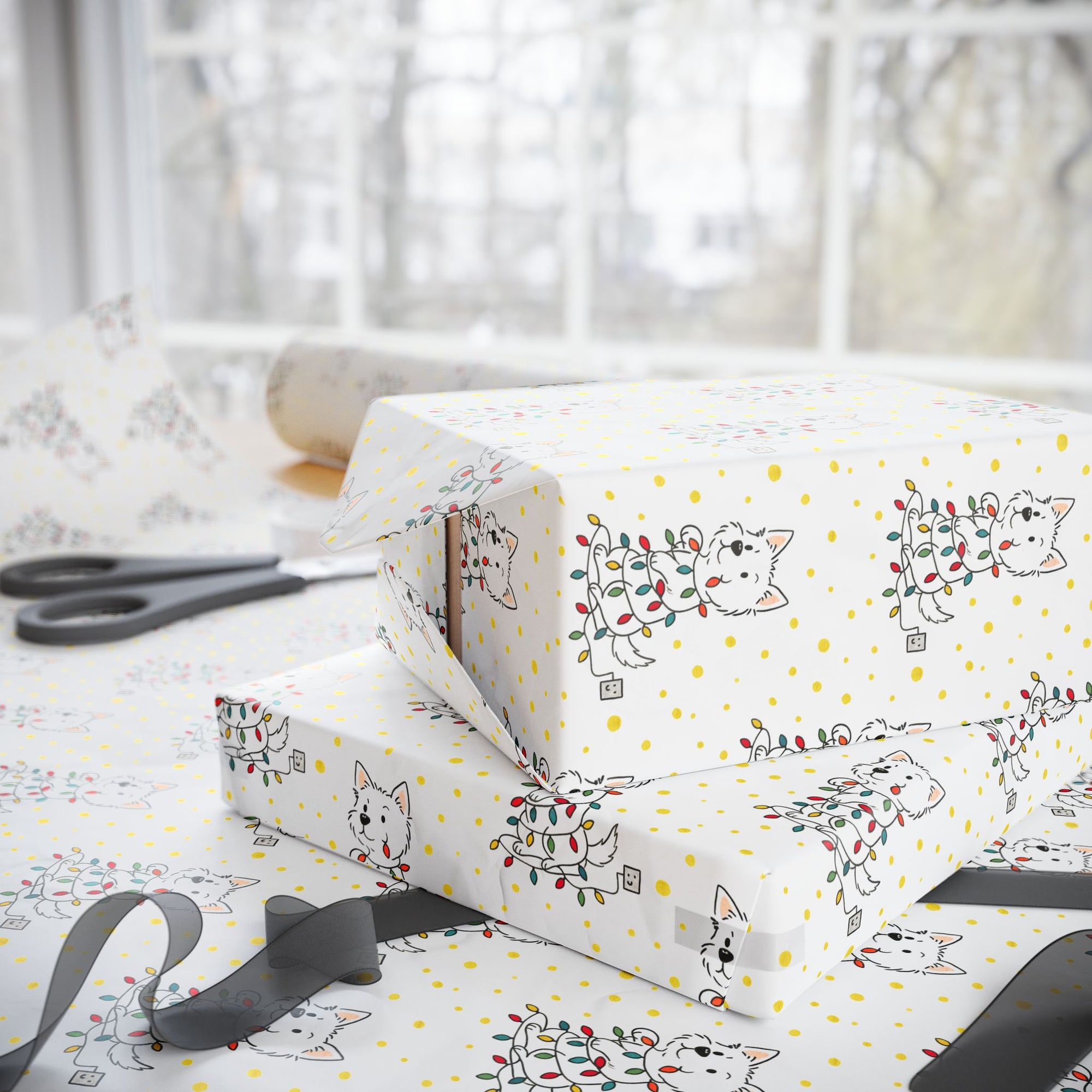 Westie in Christmas Lights Gift Wrap