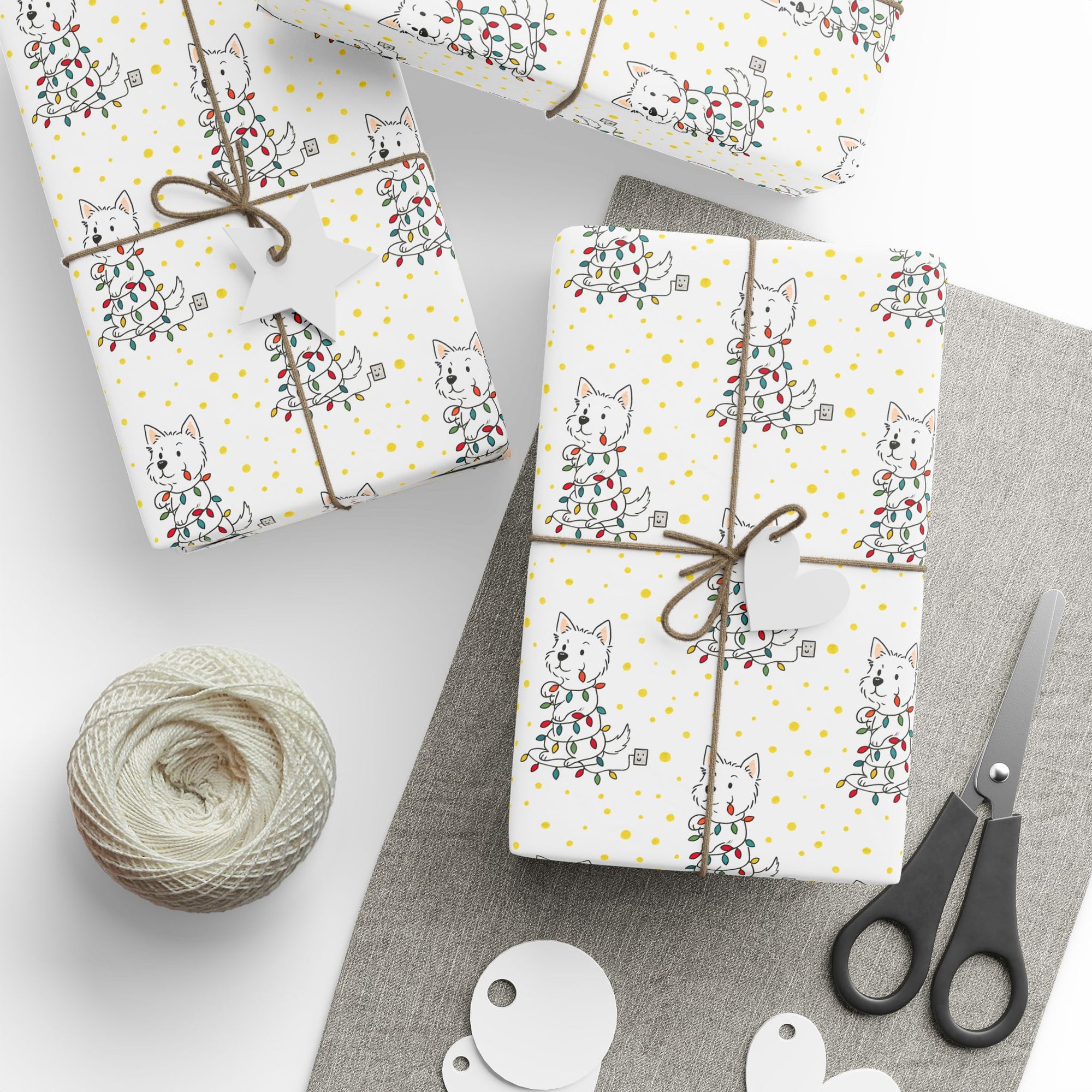 Westie in Christmas Lights Gift Wrap