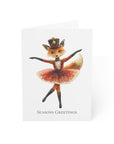 Fox nutcracker ballerina Christmas card with red tutu and festive holiday costume