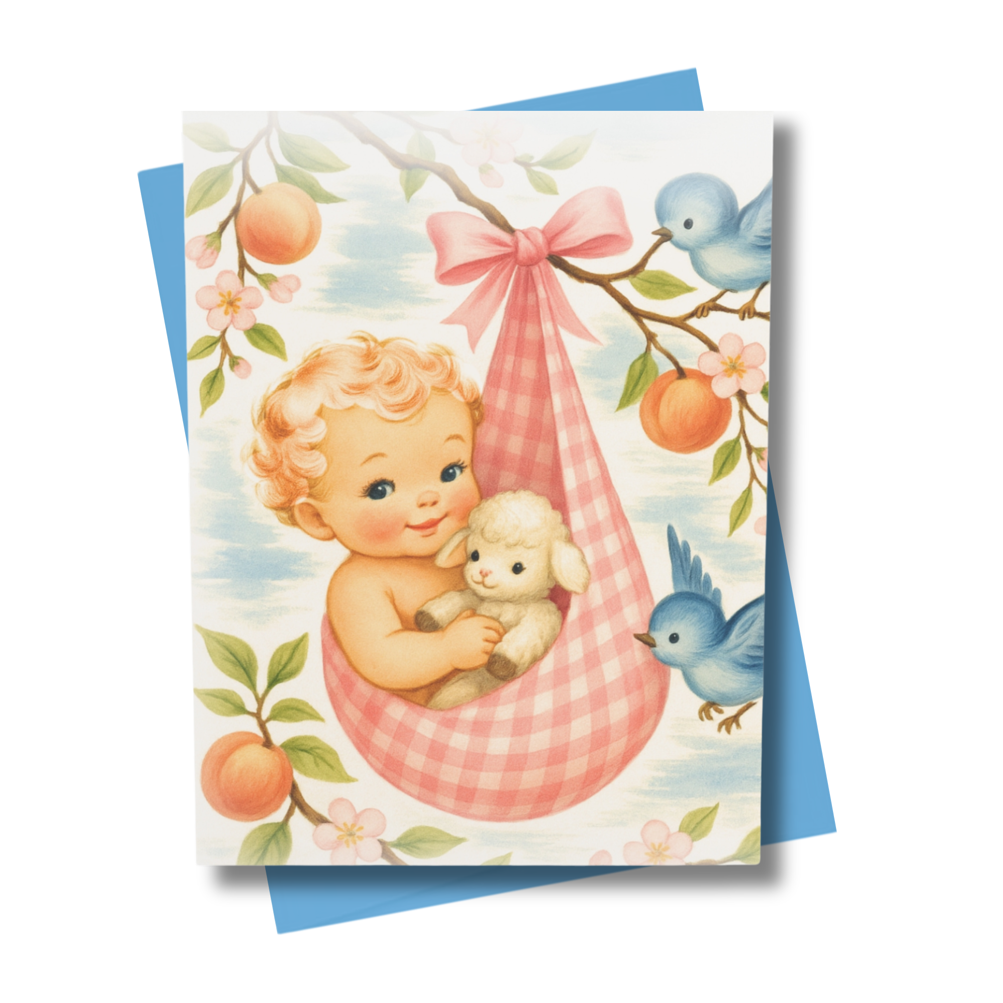 Sweet Blonde Baby Peach Blossom Greeting Card | New Baby Card