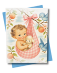 Sweet Brunette Baby Peach Blossom Greeting Card | New Baby Card