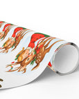 Christmas-themed gift wrap with reindeer and little girl kiss on a white background roll view
