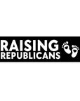 Sticker with 'RAISING REPUBLICANS' text and footprints on a white background