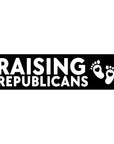 Sticker with 'RAISING REPUBLICANS' text and footprints on a white background