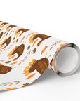 Vintage Thanksgiving Turkey Wrapping Paper roll featuring hand-painted turkeys and autumn leaves in warm fall colors.