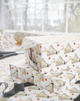 Vintage ghost Halloween wrapping paper featuring a ballerina ghost in a flowing sheet costume against a white background