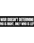 Black rectangular sticker with white text on a white background