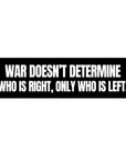 Black rectangular sticker with white text on a white background