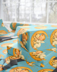 baby angel wrapping paper with cherub sleeping on moon hugging lamb under stars