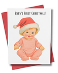 Vintage-Inspired Baby Girl First Christmas Greeting Card with Red Envelope