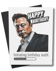 Front cover of Elon DOGE Birthday Card Initiating Audit featuring tech mogul and audit theme