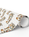 Christmas wrapping paper roll with bulldog tangled in holiday lights