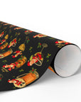 Christmas Wrapping Paper roll featuring Santa relaxing in beer, whiskey, margarita, and champagne glasses on black background with holly