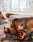 Santa’s Old Fashioned Christmas Wrapping Paper featuring retro Santa in a whiskey glass with holly and “Merry Christmas” text on black background