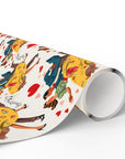 Roll of decorative paper with colorful dancing couple pattern on a white background.