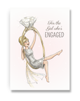 engagement greeting card with bride swinging from diamond ring illustration bride to be congratulations card