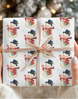 Retro Snowman Christmas Wrapping Paper with Top Hat, Candy Cane