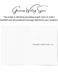 Interior of card with text that reads, founding hearts since 1776
