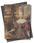 Gilded Age style birthday greeting card featuring a vintage portrait and candlelit birthday cake with no text.