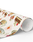 Roll of paper with cake and floral pattern on a white background