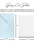 Greeting card with measurements and details on a white background