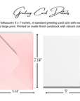 Greeting card with dimensions and details on a white background
