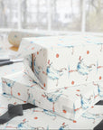 Ghost Halloween Wrapping Paper with ghost in ballet slippers and pumpkin in mid-century style