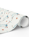Ghost Halloween Wrapping Paper roll with ghost dancing ballet slippers and pumpkin in mid-century style