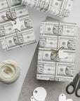 Million dollar bill themed political wrapping paper featuring a high-roller POTUS design top