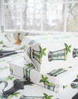 wrapping paper with a pattern featuring a mint julep in silver cup and a sprig of mint.