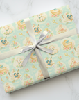 Vintage baby shower wrapping paper with stork, lamb, bunny & toys