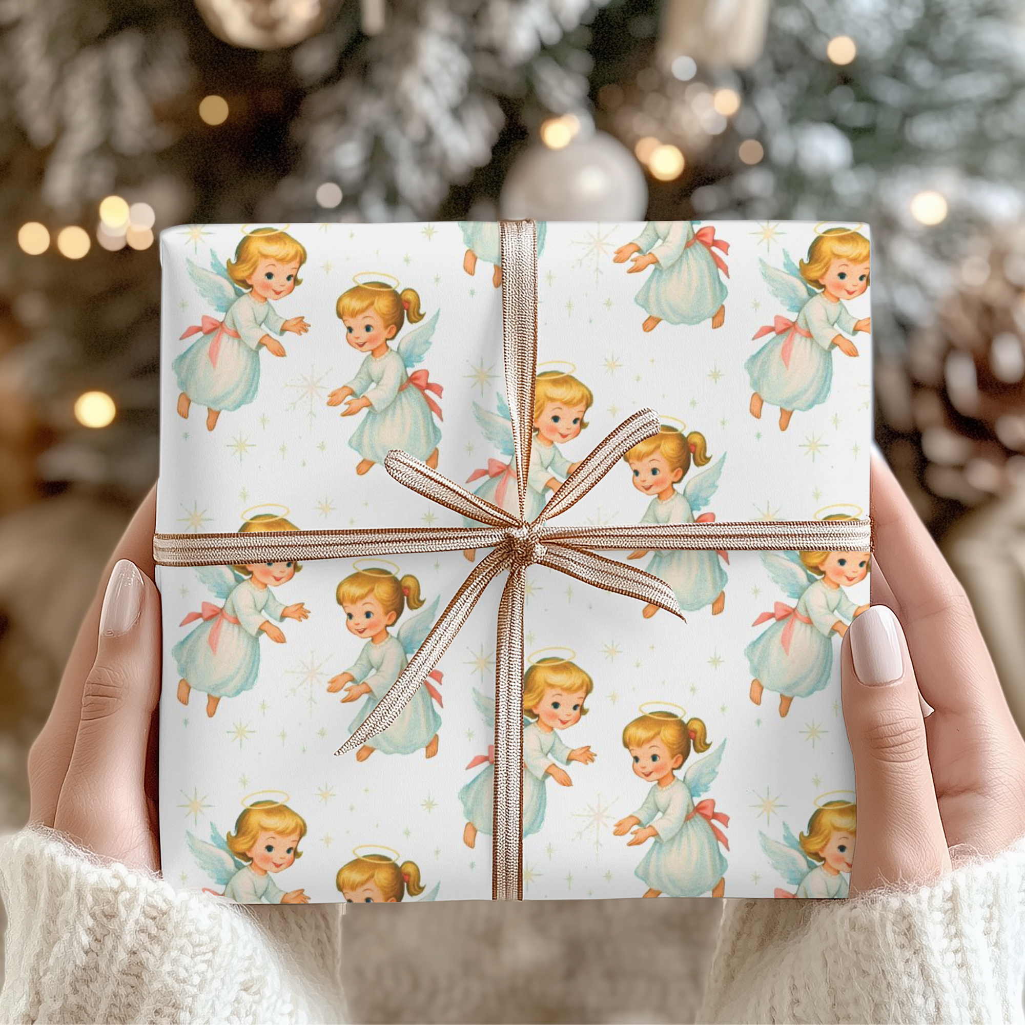 Retro Angels Holiday Gift Wrap
