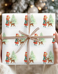 Vintage Little Girl and Reindeer Wrapping Paper | Retro Christmas Gift Wrap
