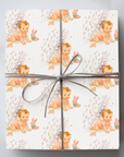 baby shower wrapping paper roll with rosy-cheeked baby and plush bunny