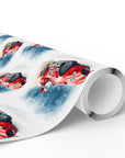 roll of gift rapping paper with santa in a red racecar