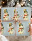 Retro Snowman with Bluebirds Christmas Wrapping Paper