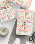 Spring wrapping paper with baby bunnies inside pink flowers and blue butterflies