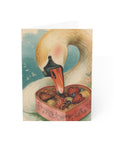 vintage style illustration of a swan holding a heart-shaped box of chocolates against a dreamy background.