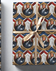 gift wrapped package with a design in red white and blue with an image of the president of the united states top view