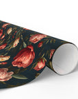 vintage floral wrapping paper with roses hydrangeas and peonies on dark background