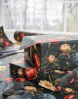 vintage floral wrapping paper with roses hydrangeas and peonies on dark background